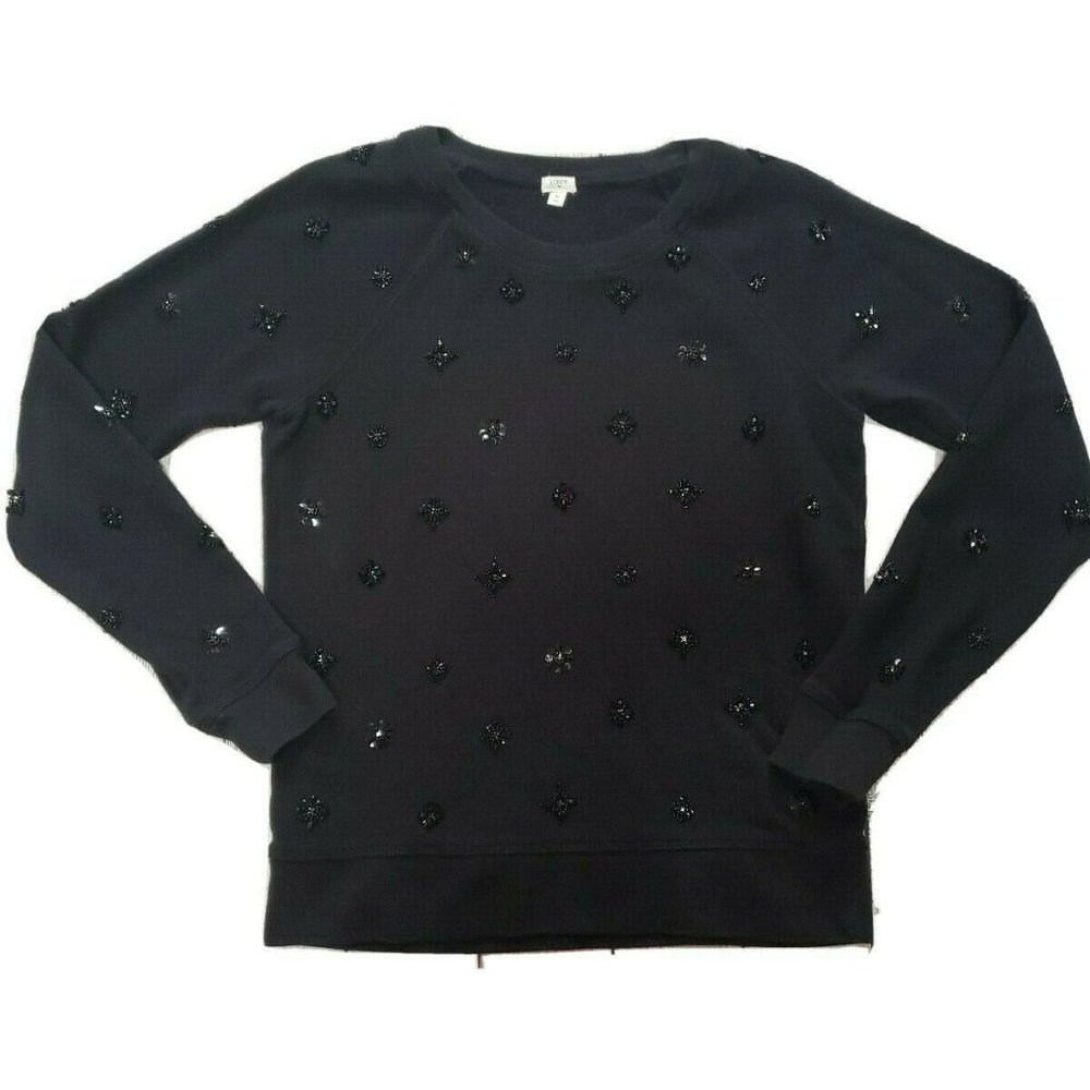 szXL J.CREW BLACK JEWELED L/S SWEATSHIRT